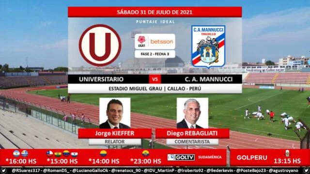 Universitario vs Carlos Mannuci vía Gol Perú. Foto: Puntaje Ideal PE/Twitter