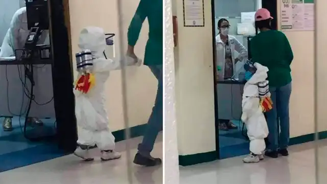 Madre viste a su hijo como un pequeño astronauta para llevarlo a vacunar Madre viste a su hijo como un pequeño astronauta para llevarlo a vacunar