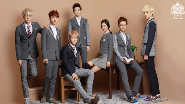 Seo Ye Ji y EXO para la marca de uniformes y ropa juvenil IVY CLUB. Foto: Naver