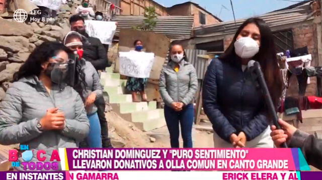 Christian Domínguez y Puro Sentimiento llegaron hasta Canto Grande con una gran cantidad de víveres. Foto: captura América TV