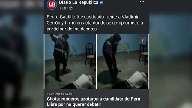 Publicación falsa difundida en redes sociales.