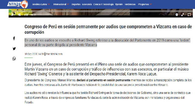 Información que destaca sobre los audios del Congreso de Perú. Foto: captura web.