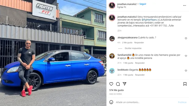 Jonathan Maicelo busca reinvertir el dinero de la venta de su auto azul en su gimnasio, el cual que tiene por nombre Fighter Fit. Foto: Jonathan Maicelo/Instagram