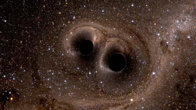 Agujeros negros formando un sistema binario. Imagen: LIGO Caltech.