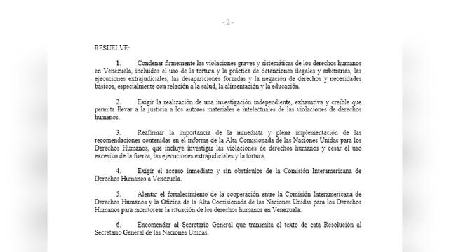 Resolución de la OEA, parte II. Foto: Twitter.