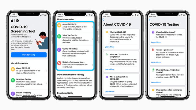 Apple lanza aplicación y sitio web para detección del COVID-19
