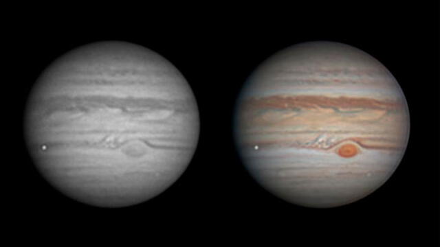 El impacto del meteoro en Júpiter visto en dos formatos. Fotos: Twitter/ChappelAstro.