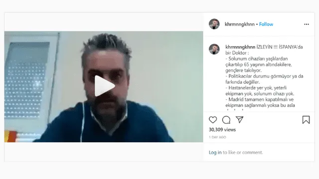 Publicación de Instagram en turco del viral falso.
