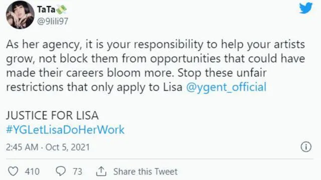 Fans piden más oportunidades para Lisa de BLACKPINK. Foto: Twitter