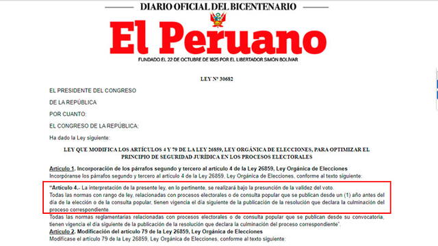 La acción del gobierno de Martín Vizcarra no modifica el padrón electoral.