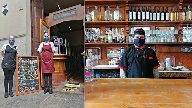 Trabajadores del bar Cordano listos para revertir el golpe económico por la pandemia. (Foto: Viviana Ortiz)