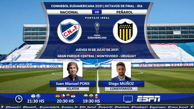 Nacional vs Peñarol vía ESPN. Foto: Puntaje Ideal/Twitter