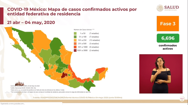 Mapa de casos confirmados activos por entidad federativa en México. (Foto: Captura)