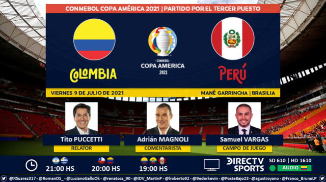 Colombia vs Perú vía DirecTV Sports. Foto: Puntaje Ideal/Twitter