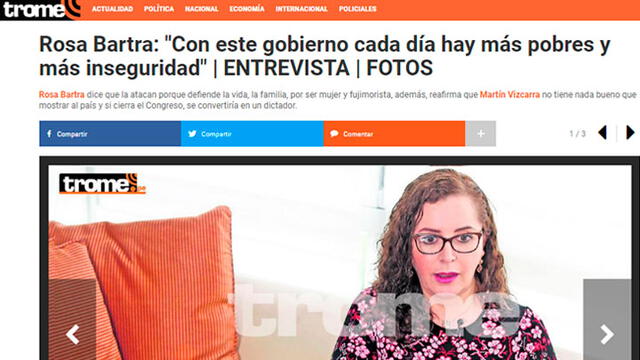 La fujimorista se pronunció sobre la gestión de Martín Vizcarra. Captura: Trome.