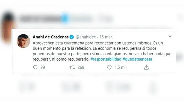 Anahí de Cárdenas se pronunció a través de sus rede sociales.