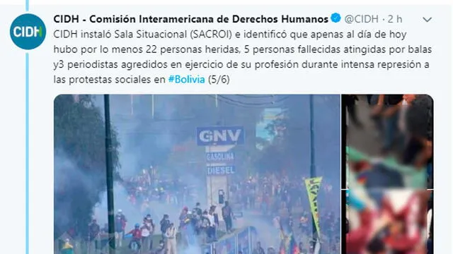 CIDH sobre protestas en Bolivia. Foto: Twitter