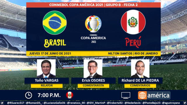 Perú vs Brasil por América TV. Foto: Puntaje Ideal PE/Twitter