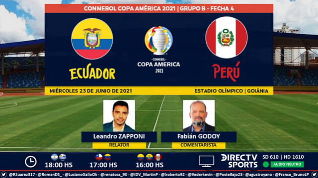 Ecuador vs Perú por DirecTV Sports. Foto: Puntaje Ideal EC/Twitter
