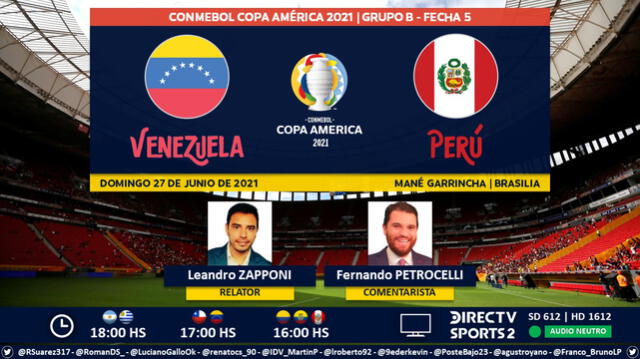 Perú vs Venezuela por DirecTV Sports 2. Foto: Puntaje Ideal/Twitter