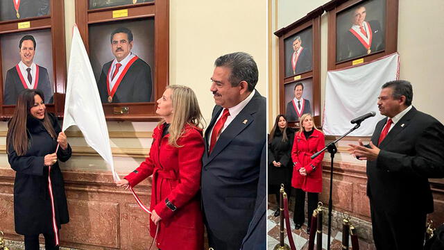 La ceremonia que rindió homenaje a Manuel Merino estuvo encabezada por María del Carmen Alva, titular del Parlamento. Foto: Composición LR / Twitter de Manuel Merino