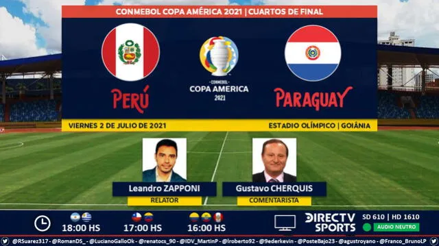 Perú vs Paraguay vía DirecTV Sports. Foto: Puntaje Ideal/Twitter
