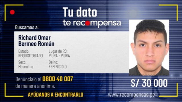 Richard Omar Bermeo Román es buscado por el Mininter.