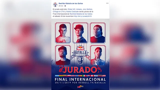 Se confirmó el jurado para la Final Internacional de Red Bull Batalla de los Gallos 2019