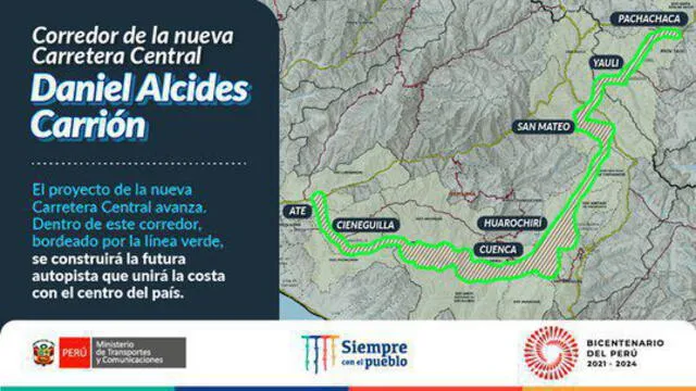  El proyecto para la nueva Carretera Central ha sido mencionada por las gestiones de Martín Vizcarra, Francisco Sagasti y Pedro Castillo. Foto: MTC    