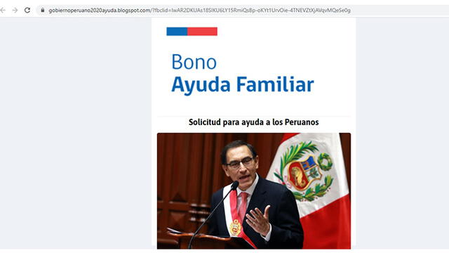 Falso: el Gobierno peruano promueve un “Bono Ayuda Familiar”. Foto: captura de la plataforma.