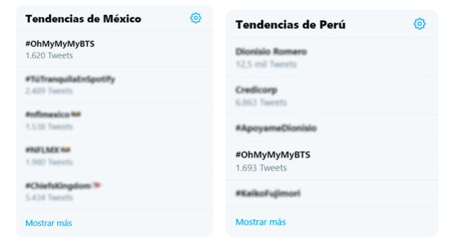 El hashtag #OhMyMyMyBTS es tendencia en México y Perú.