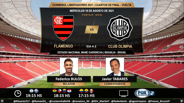 Flamengo vs Olimpia por Fox Sports 2. Foto: Puntaje Ideal/Twitter