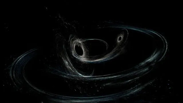 Fusión de agujeros negros. Representación artística.