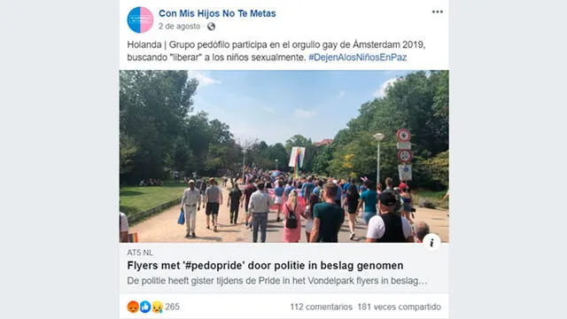 Publicación fue compartida en Facebook durante el evento Orgullo gay en la capital de Países Bajos.