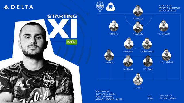 Alineación confirmada. Foto: Seattle Sounders