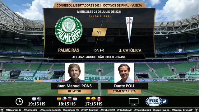 Palmeiras vs U. Católica vía Fox Sports 2. Foto: Puntaje Ideal/Twitter