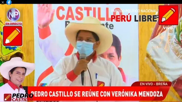 Reunión para consolidar alianza política entre Pedro Castillo y Verónika Mendoza. Fuente: Vladimir Cerrón - Facebook.