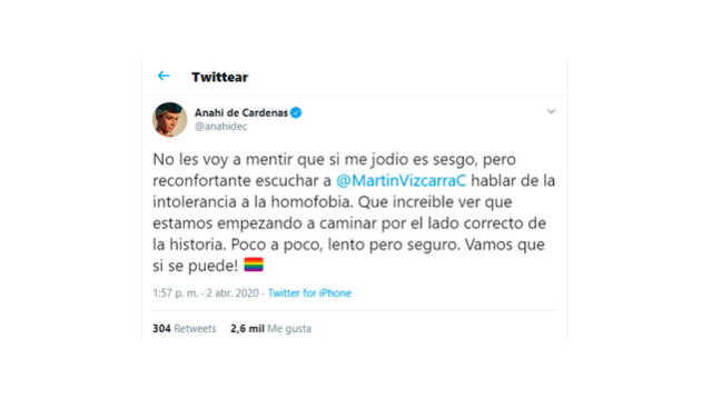 Mensaje de Anahí de Cárdenas en Twitter. Foto: captura