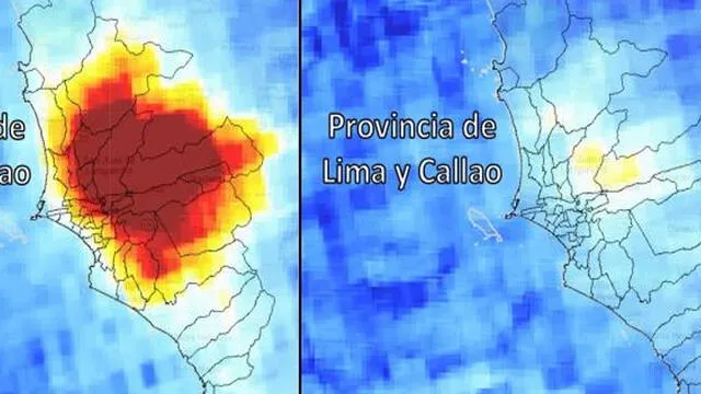 Contaminación en Lima y Callao. Fuente: Agencia Espacial Europea (ESA) / Universidad Nacional Agraria La Molina.