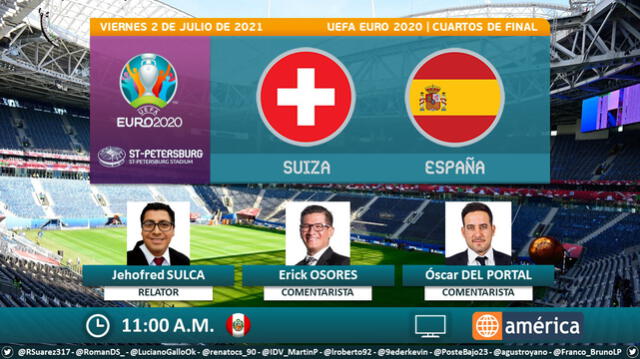 Suiza vs España por América TV. Foto: Puntaje Ideal/Twitter