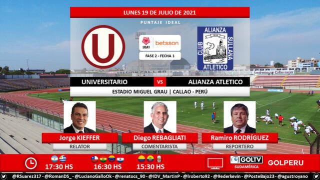 Universitario vs Alianza Atlético vía Gol Perú. Foto: Puntaje Ideal PE/Twitter