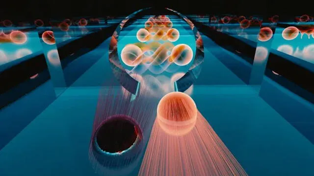 Representación de túnel cuántico por el que pasan electrones. Crédito:  Emily Edwards / Joint Quantum Institute