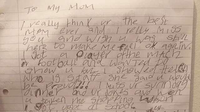 Niño escribe carta a su madre fallecida