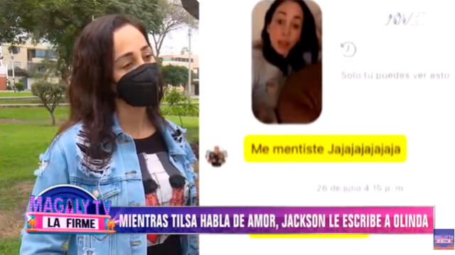 Mientras Jackson Mora está con Tilsa Lozano, él sigue hablando con su expareja Olinda Castañeda. Foto: captura ATV