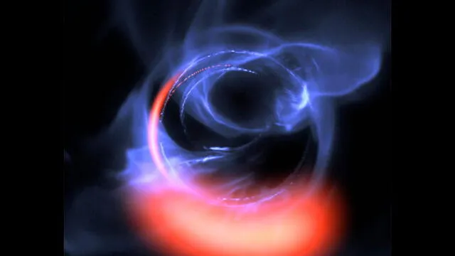 Simulación de material orbitando el agujero negro Sagitario*A, justo en el centro de nuestra galaxia. Imagen: ESO.