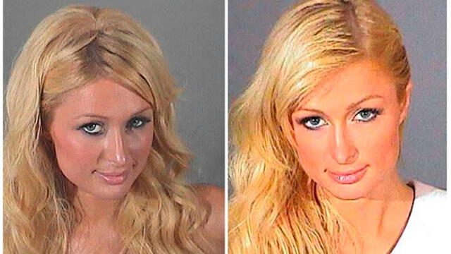 Las fotos de Paris Hilton en sus detenciones policiales.