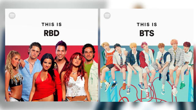 Playlist de RBD en Spotify vs Playlist de BTS. Foto: composición