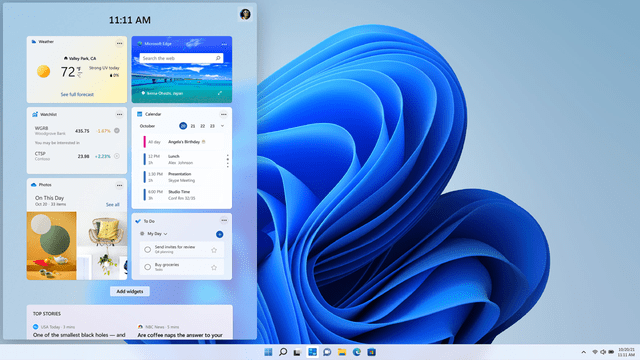 Nuevo acceso directo a los widgets de Windows. Foto: Microsoft