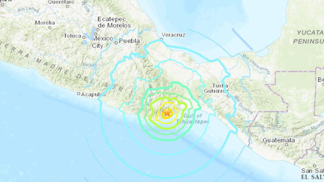 Epicentro del terremoto en México. Fuente: USGS.