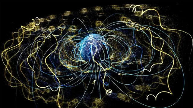 El campo magnético es invisible, pero tiene un gran poder: atrapa electrones y otras partículas cargadas provenientes del espacio. Imagen: Goddard / NASA.
